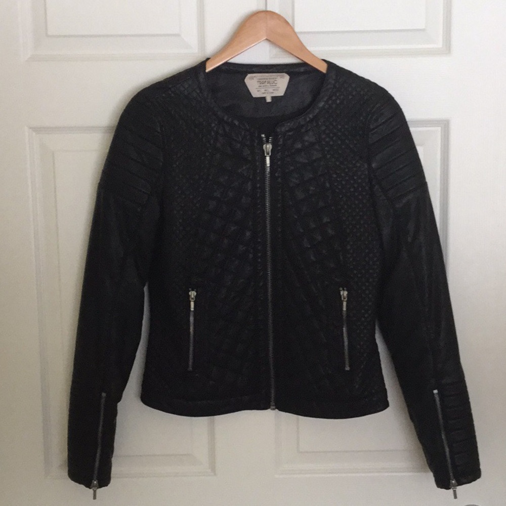 Zara Trafaluc Moto Quilted Faux Leather Jacket
